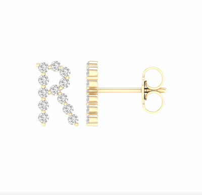 10K Gold Diamond Initial Earring