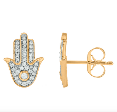 Hamsa Hand Diamond Cluster Stud Earring (0.26CT) in 10K Gold (Yellow or White)
