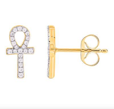 Ankh Diamond Cluster Stud Earring (0.16CT) in 10K Gold (Yellow or White)