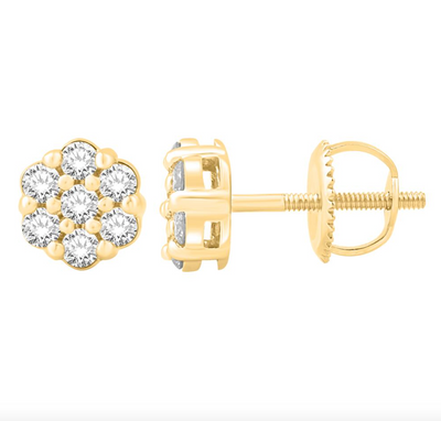 Round Shape Flower Diamond Cluster Stud Earring (0.50CT) in 14K Gold (Yellow or White)