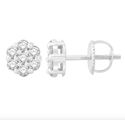 Round Shape Flower Diamond Cluster Stud Earring (0.50CT) in 14K Gold (Yellow or White)