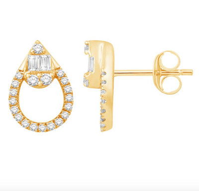 Pear Shape Illusion Diamond Stud Earring (0.40CT) in 14K Gold (Yellow or White)