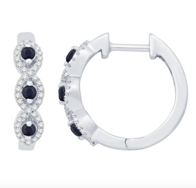 Three Black Sapphire Petite Huggie Hoop Diamond Earring (0.40CT) in 14K Gold (Yellow or White)
