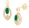 Tear Shape Emerald Dangle Drop Diamond Halo Stud Earring (0.66CT) in 14K Gold (Yellow or White)