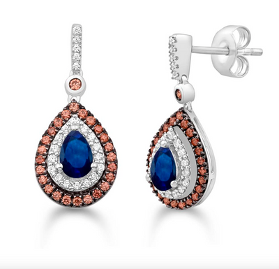 Tear Shape Blue Sapphire Dangle Drop Diamond Halo Stud Earring (0.61CT) in 14K Gold (Yellow or White)