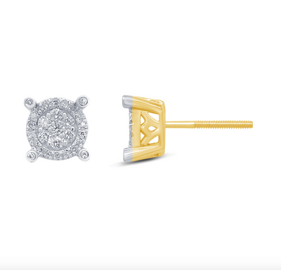 Round Shape Diamond Cluster Stud Earring (0.33CT) in 10K Gold (Yellow or White or Rose)