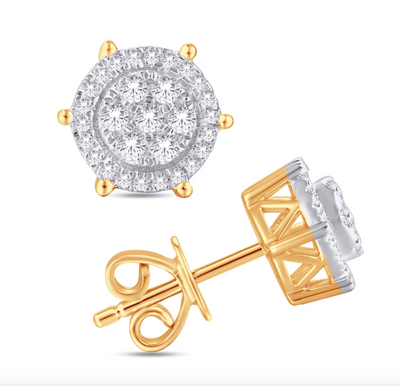 Round Shape Diamond Cluster Stud Earring (0.25CT) in 14K Gold (Yellow or White)