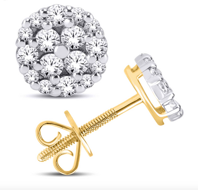 Round Shape Diamond Cluster Stud Earring (0.25CT) in 14K Gold (Yellow or White)