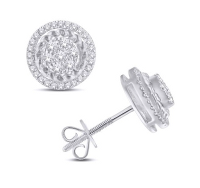 Circle Shape Diamond Cluster Stud Earring (0.30CT) in 10K Gold (Yellow or White)
