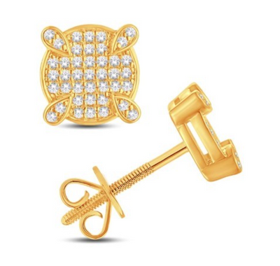 Round Shape Diamond Cluster Stud Earring (0.18CT) in 10K Gold (Yellow or White)