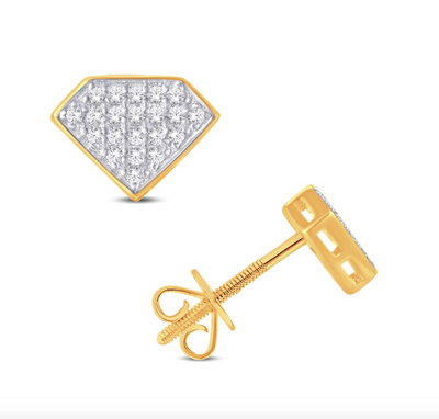 Super Man Style Diamond Cluster Stud Earring (0.12CT) in 10K Gold (Yellow or White)
