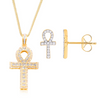 10K Gold Ankh Pendant with 0.50CT Diamonds with Matching Gold Studs with 0.16CT Diamonds