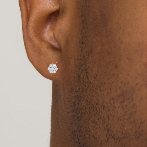 Hexagon Shape Diamond Cluster Stud Earring (0.50CT) in 10K Gold (Yellow/White)