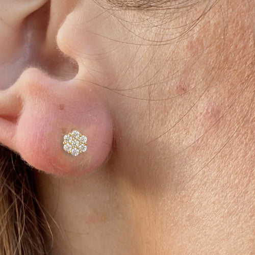Hexagon Shape Diamond Cluster Stud Earring (0.50CT) in 10K Gold