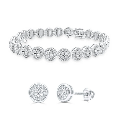 6mm 925 Sterling Silver Diamond Tennis Bracelet 1.60CT with 10K Gold Studs 0.15CT Diamonds