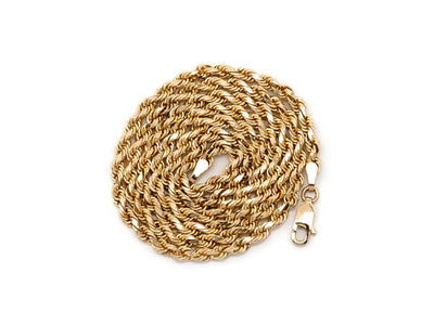 3mm 10K Solid Gold Rope Chain (White or Yellow) - from 16 to 24 Inches