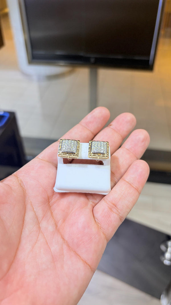 Product Title: 1.00 CT Natural Diamond Stud Earrings – 10K Gold, Square Shape, VS Quality