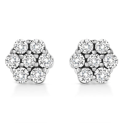 Hexagon Shape Diamond Cluster Stud Earring (0.50CT) in 10K Gold (Yellow or White)