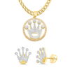 10K Gold Rolex Style Pendant with 1.22CT Diamonds with Matching Gold Rolex Studs with 0.15CT Diamonds