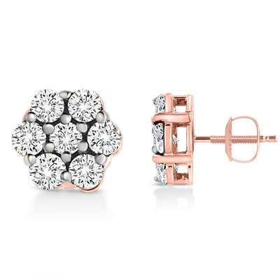 Hexagon Shape Diamond Cluster Stud Earring (0.50CT) in 10K Gold (Yellow or White)