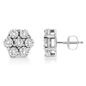 Hexagon Shape Diamond Cluster Stud Earring (0.50CT) in 10K Gold (Yellow or White)
