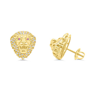 Lion Face Diamond Cluster Stud Earring (0.22CT) in 10K Gold (Yellow or White)