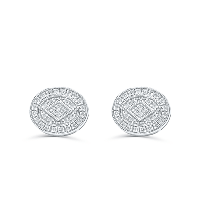 Round Shape Square Centered Diamond Cluster Stud Earring (0.25CT) in 10K Gold (Yellow or White)