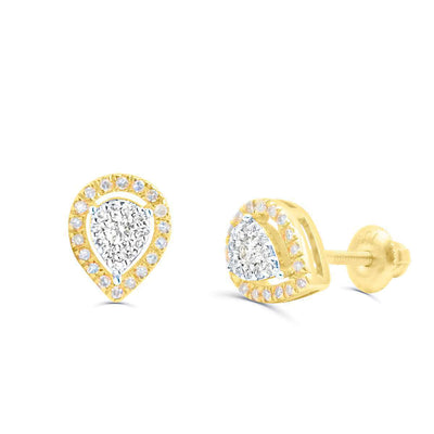 Pear Shape Diamond Cluster Stud Earring (0.25CT) in 10K Gold (Yellow or White)