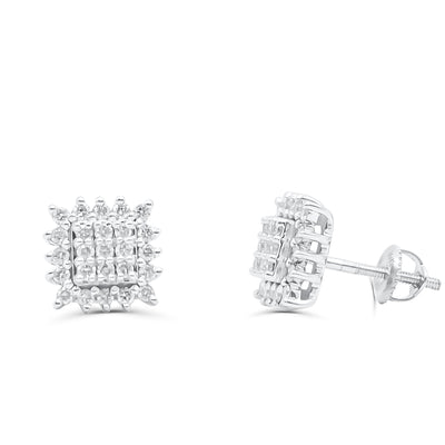 Square Shape Stylish Diamond Cluster Stud Earring (0.50CT) in 10K Gold (Yellow or White)