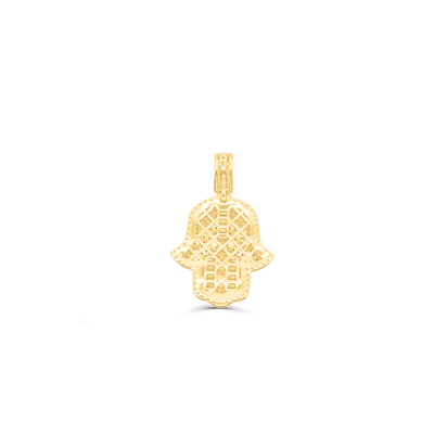 Hamsa Hand Evil Eye Centered Baguette Diamond Pendant (1.00CT) in 10K Gold