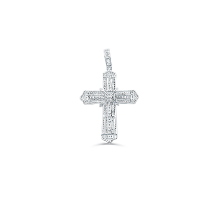 Cross Beguette Diamond Pendant (1.21CT) in 10K White Gold