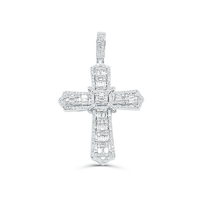 Cross Beguette Diamond Pendant (1.21CT) in 10K White Gold
