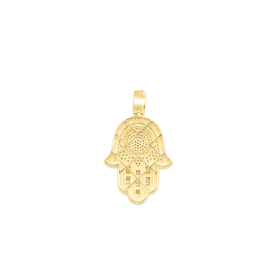 Hamsa Hand Round Centered Baguette Diamond Pendant (1.25CT) in 10K Gold