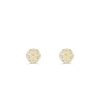 Round Shape Flower Diamond Cluster Stud Earring (1.50CT) in 10K Gold (Yellow or White)