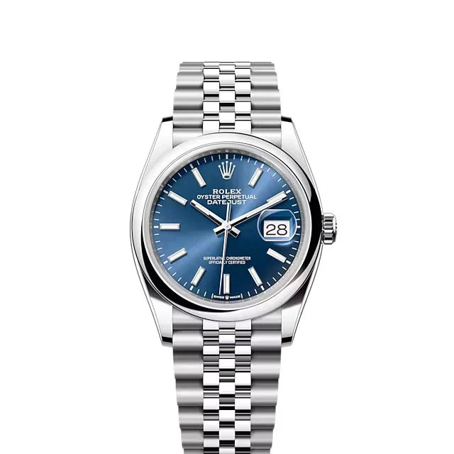 Rolex Datejust 36mm Fluted Motif Blue Dial Jubilee Stainless Steel Watch 126200