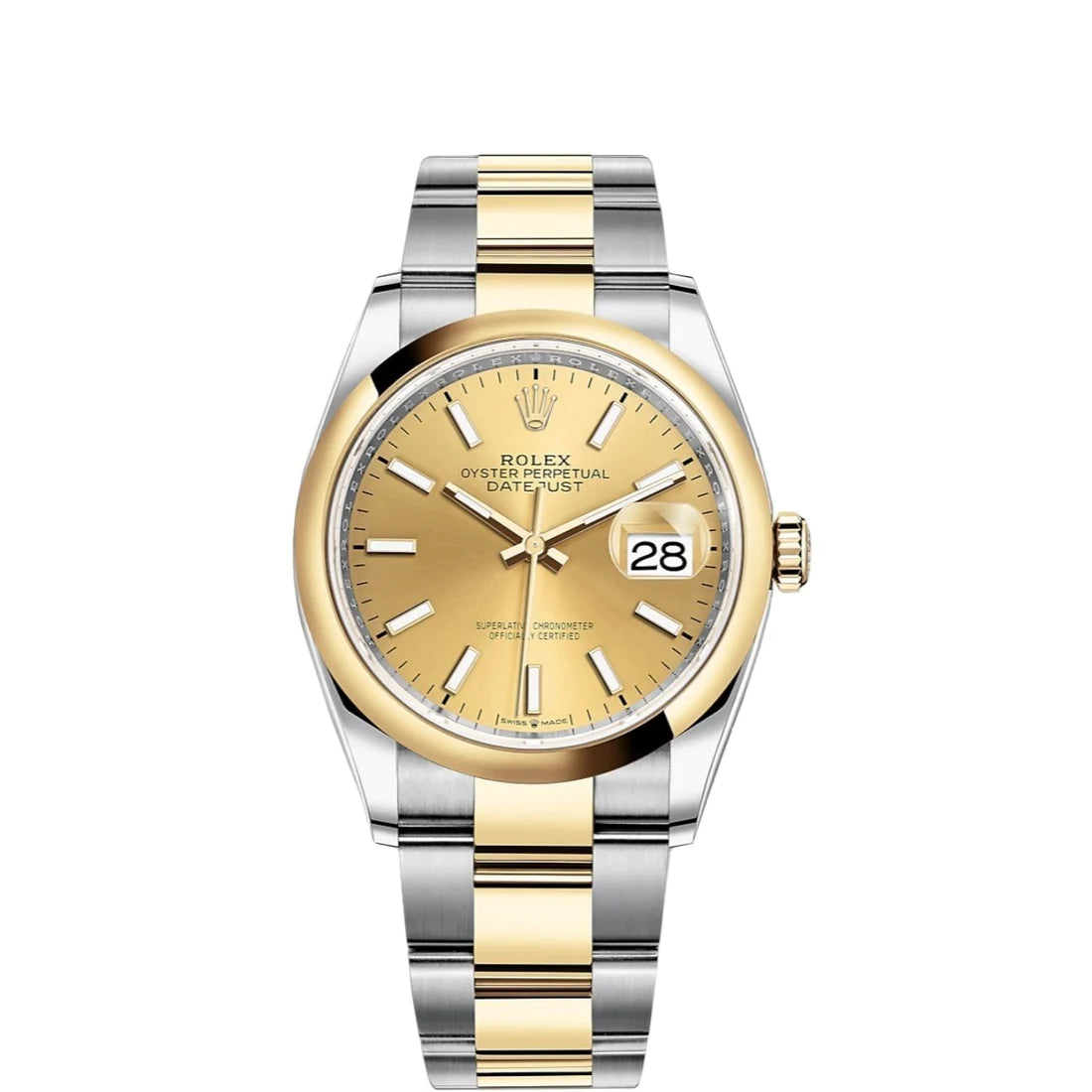 Rolex Datejust 36mm 2 Tone 18k Yellow Gold & Stainless Steel Champagne Dial Smooth Gold Bezel Oyster Steel Watch 116203
