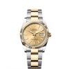 Rolex Datejust 36mm 2 Tone 18k Yellow Gold & Stainless Steel Champagne Dial Fluted Bezel Oyster Watch 126233