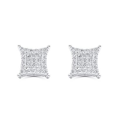Square Shape Stylish Diamond Cluster Stud Earring (0.15CT) in 10K Gold (Yellow or White)