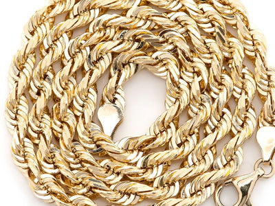 6mm 10K Solid Gold Rope Chain (White or Yellow) - from 18 to 26 Inches