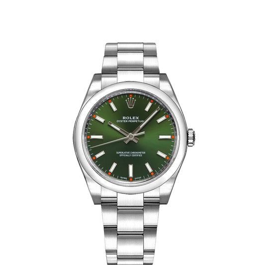 Rolex Oyster Perpetual 34mm Green Dial Oyster Stainless Steel Watch 114200