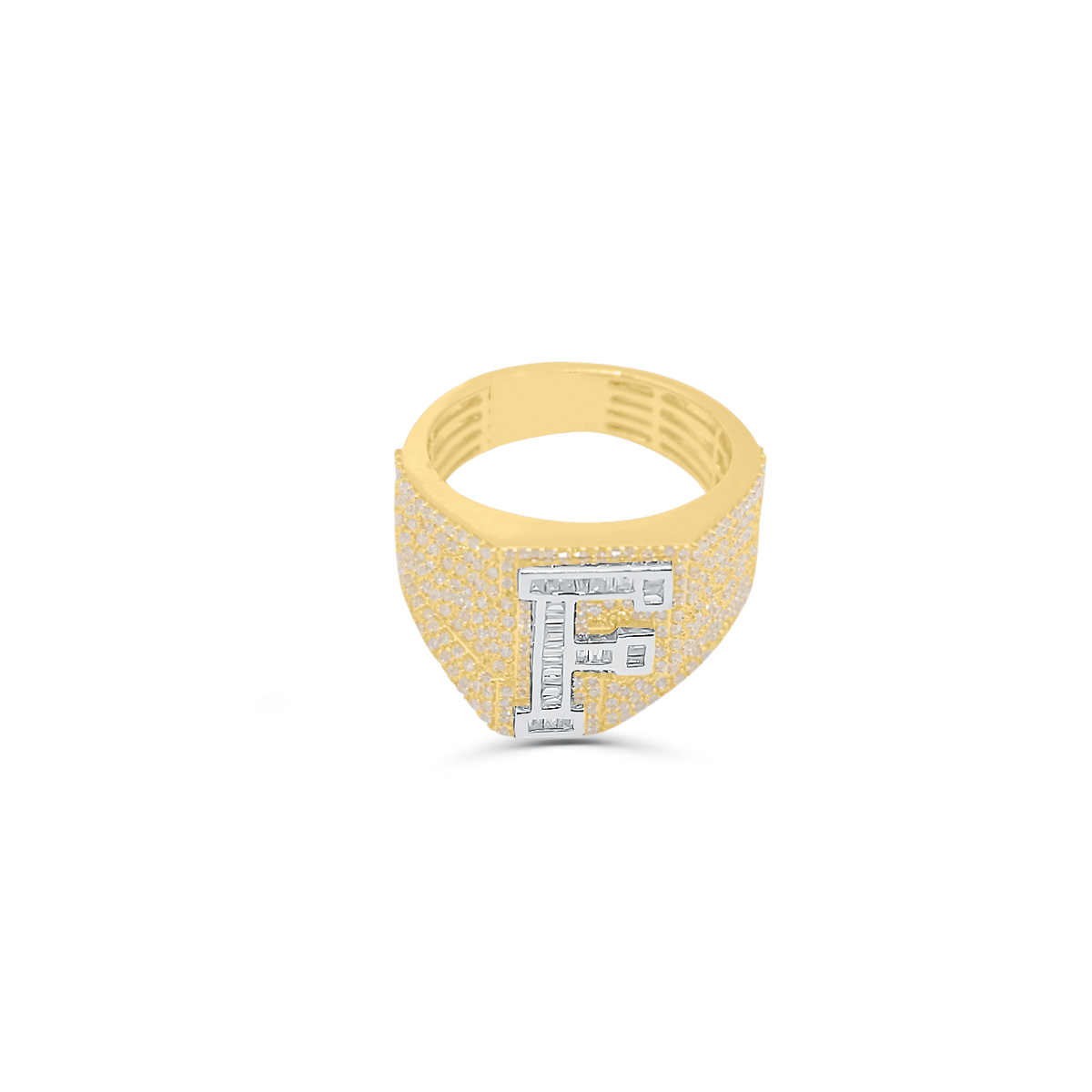 10K Gold Diamond Letter F Men's Ring 2.00CT