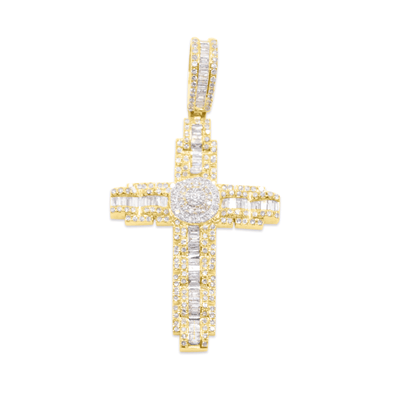 Emerald Cut Cross Diamond Pendant (2.85CT) in 10K Gold