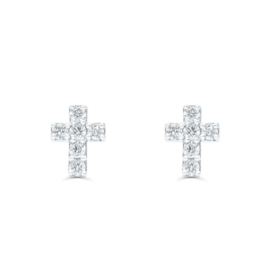 Cross Shape Diamond Cluster Stud Earring (0.33CT) in 10K Gold (Yellow or White)