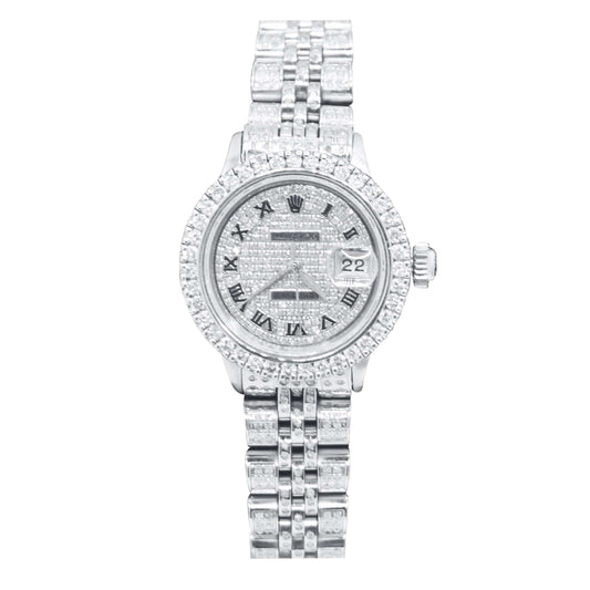 Rolex Date Just 26mm 6CT Diamonds Roman Numeral Dial Stainless Steel Watch