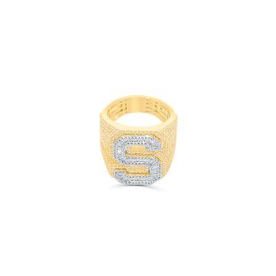 S Letter Baguette Diamond Cluster Men's Ring (3.00CT) in 10K Gold - Size 7 to 12