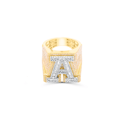 A Letter Baguette Diamond Cluster Men's Pinky Ring (3.75CT) in 10K Gold - Size 7 to 12