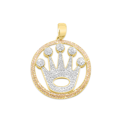 10K Rolex Style Crown Medallion Diamond Pendant 1.22CT