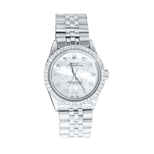 Rolex Oyster Perpetual 34mm 2ct Diamond Bezel Stainless Steel