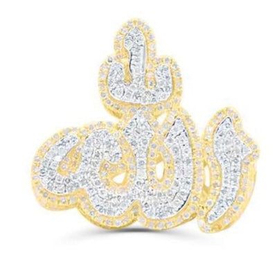 Allah Letter Baguette Diamond Cluster Men's Pinky Ring (2.05CT) in 10K Gold - Size 7 to 12