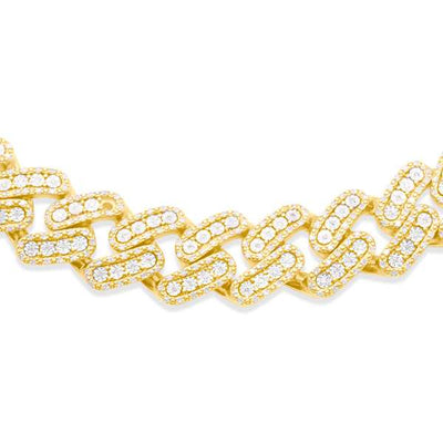 Plate Diamond Cuban Link Chain (5.25CT) in 925 Sterling Silver Gold - 12mm (20 inches)